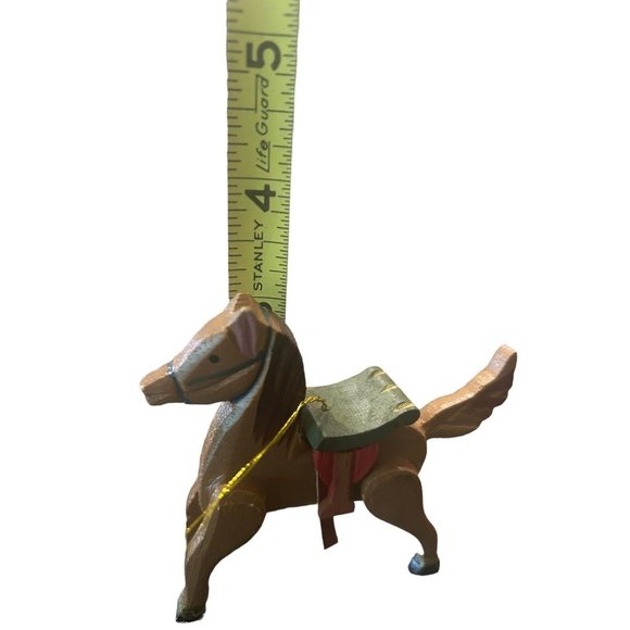 2 Vintage horse ornaments Wooden Taiwan w/Saddle 3.25” & Porcelain Russ 4” - Picture 4 of 9